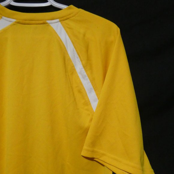 ATHLETIC WORKS | medium| Yellow Exercise Tee | White Stripes | Black Mesh Sides - Picture 9 of 10